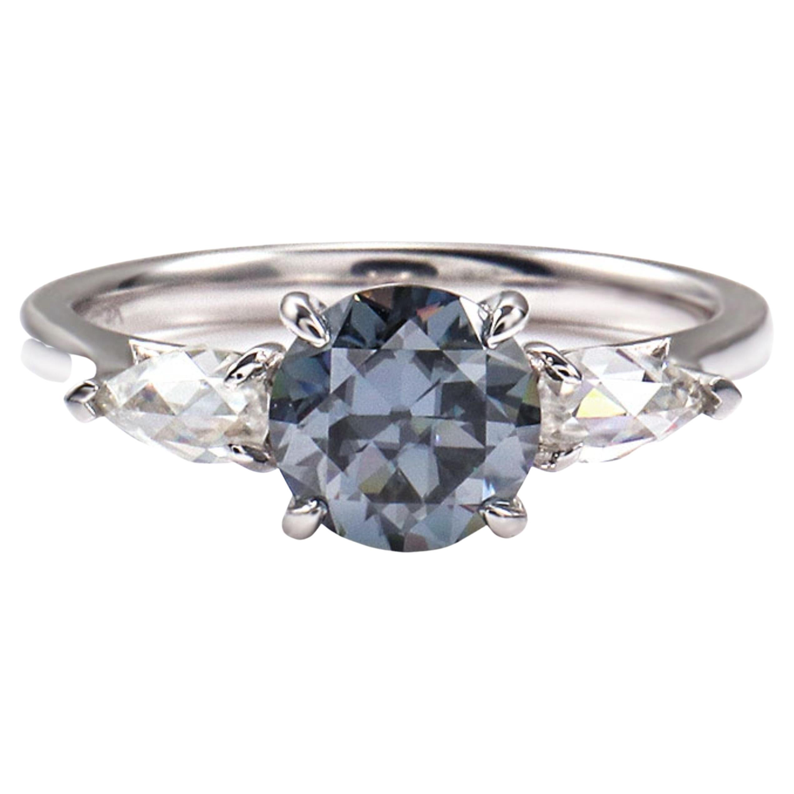 For Sale:  3 Stone Black Diamond Engagement Ring Unique Black White Gold Wedding Ring