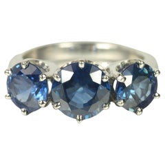 3-Stone Blue Sapphire Ring – 4.51cttw in Platinum Pronged Setting