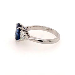 3-Stone Blue Sapphire Ring with Heart Shape Diamonds