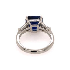 3-Stone Blue Sapphire Ring with Tapered Baguette Diamonds