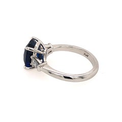 3-Stone Blue Sapphire Ring with White Bullet Diamonds
