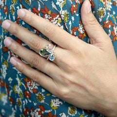 3 Stone Butterfly Ring With Pave Diamonds Made In 14k Yellow Gold