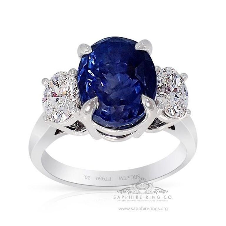 Oval Cut 3 Stone Ceylon Sapphire Ring, 7.11ct Unheated Platinum Ring GIA Certified x 3