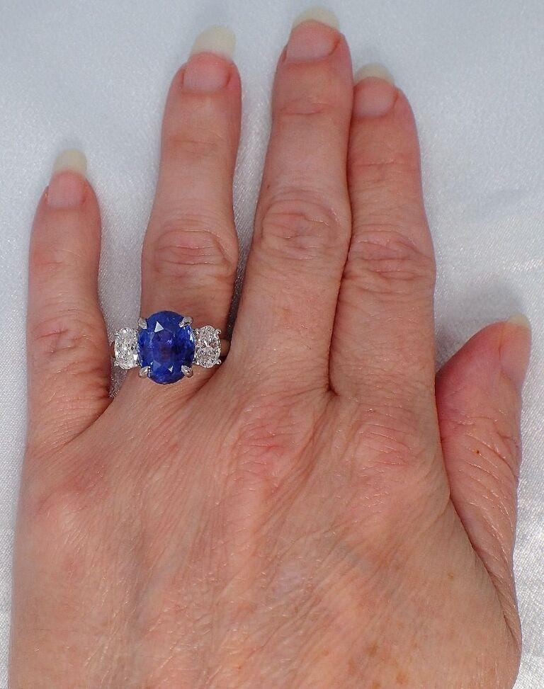 3 Stone Ceylon Sapphire Ring, 7.11ct Unheated Platinum Ring GIA Certified x 3 2