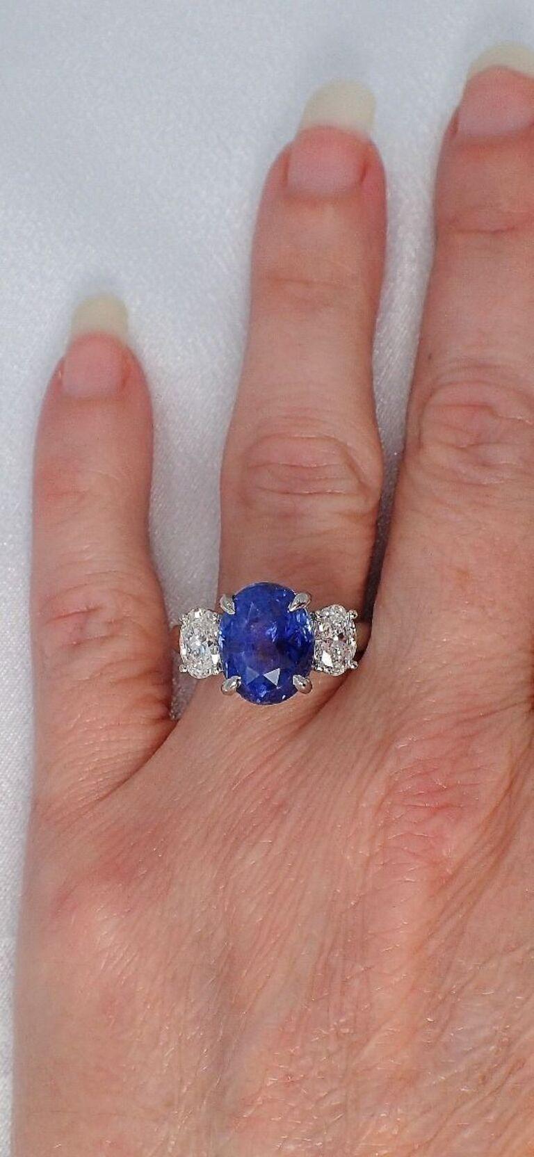 3 Stone Ceylon Sapphire Ring, 7.11ct Unheated Platinum Ring GIA Certified x 3 3
