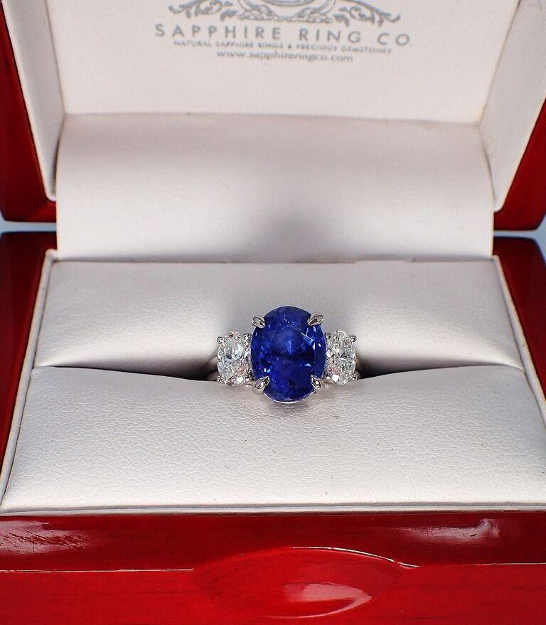 3 Stone Ceylon Sapphire Ring, 7.11ct Unheated Platinum Ring GIA Certified x 3 4