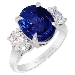 3 Stone Ceylon Sapphire Ring, 7.11ct Unheated Platinum Ring GIA Certified x 3