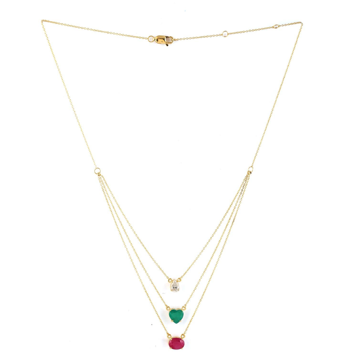 Contemporaneo Collana a catena con 3 pietre in oro giallo 18k in vendita