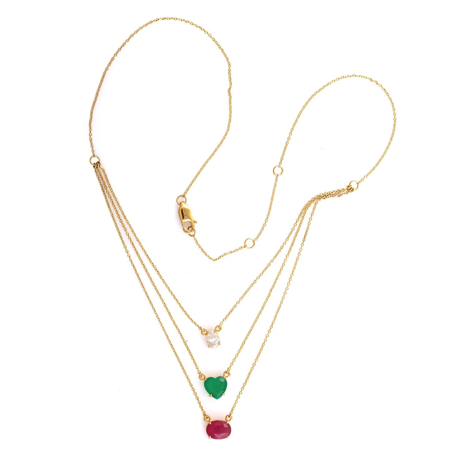 Collana a catena con 3 pietre in oro giallo 18k In condizioni Nuovo in vendita a New York, NY