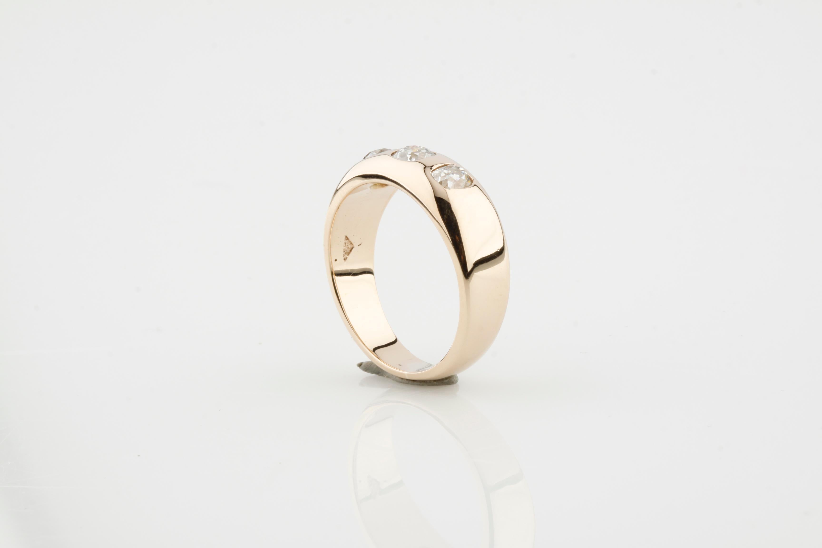 mens gold wedding band with 3 diamonds