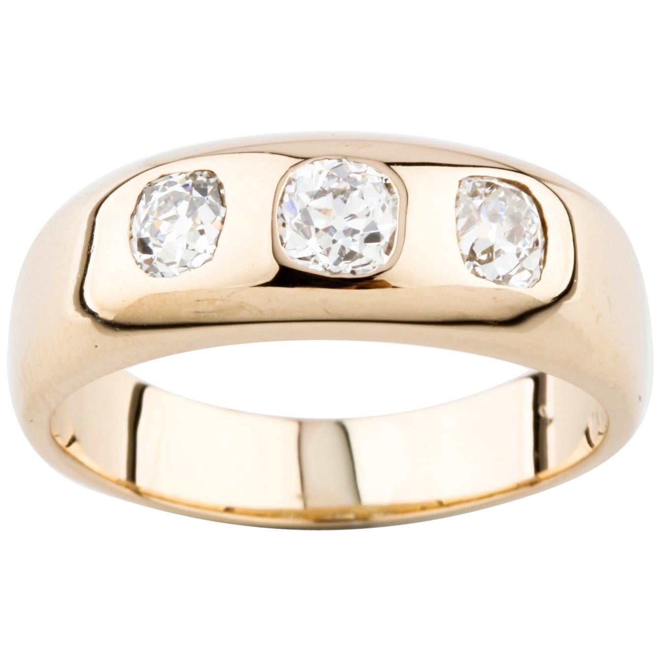 3-Stone Diamond 1.00 Carat 14 Karat Yellow Gold Men's Wedding Ring