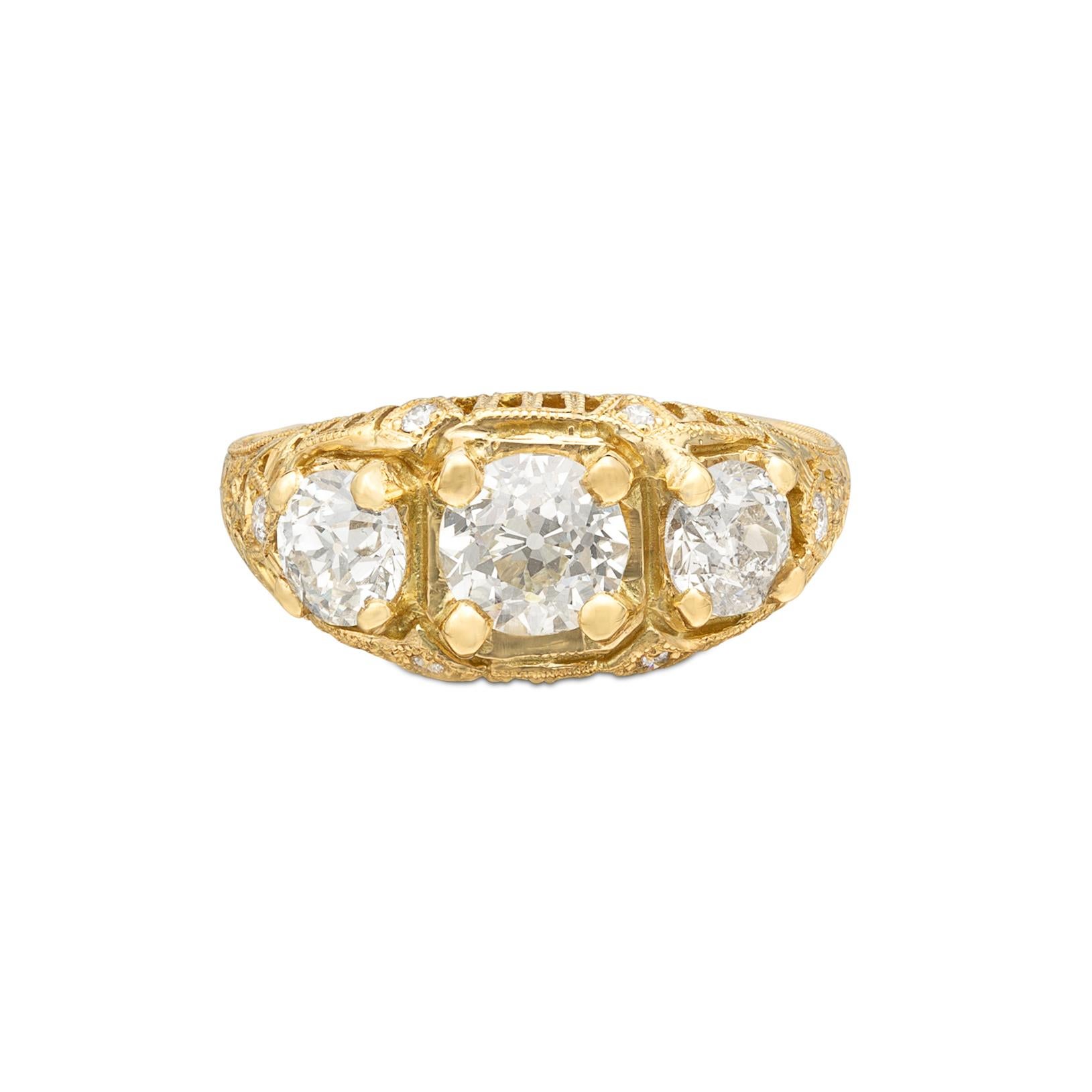 3-Stein-Diamant & 18k Gold Ring