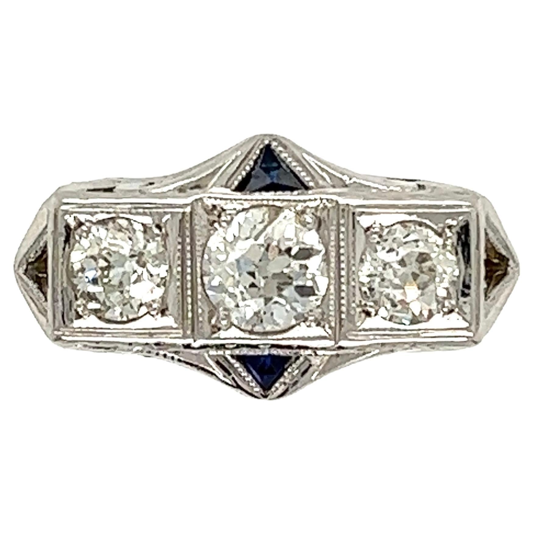 3-Stone Diamond Art Deco Revival Gold Ring  For Sale