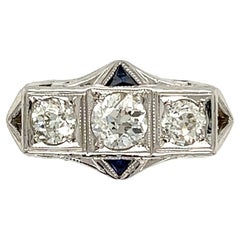 3-Stone Diamond Art Deco Revival Gold Ring 