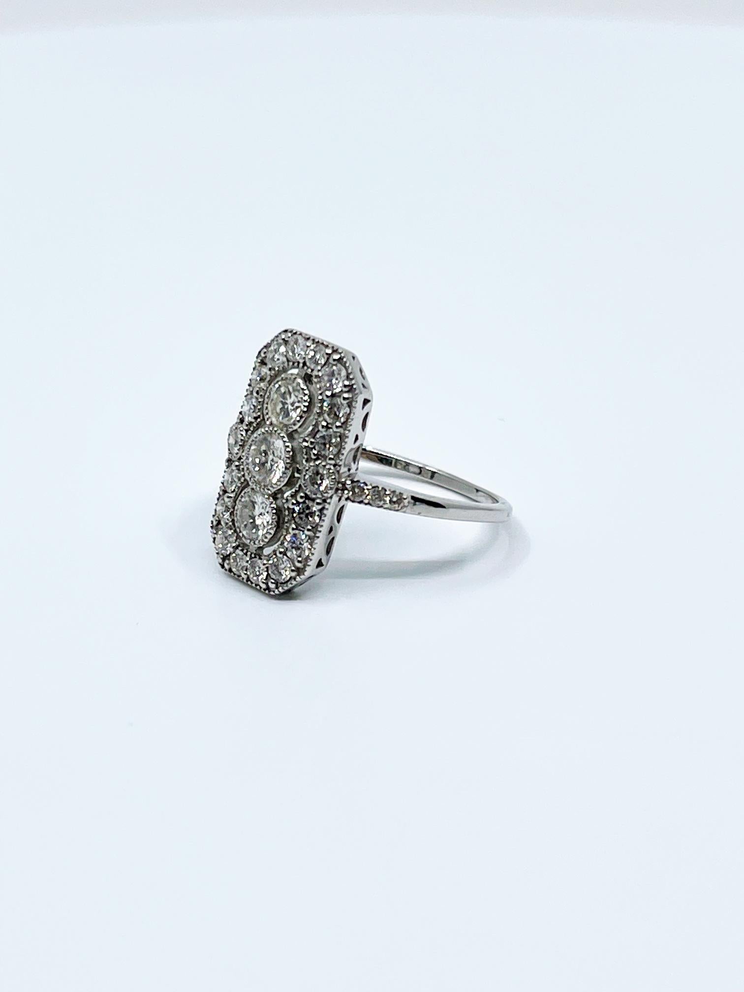 Brilliant Cut 3 Stone Diamond Art Deco Style Ring For Sale