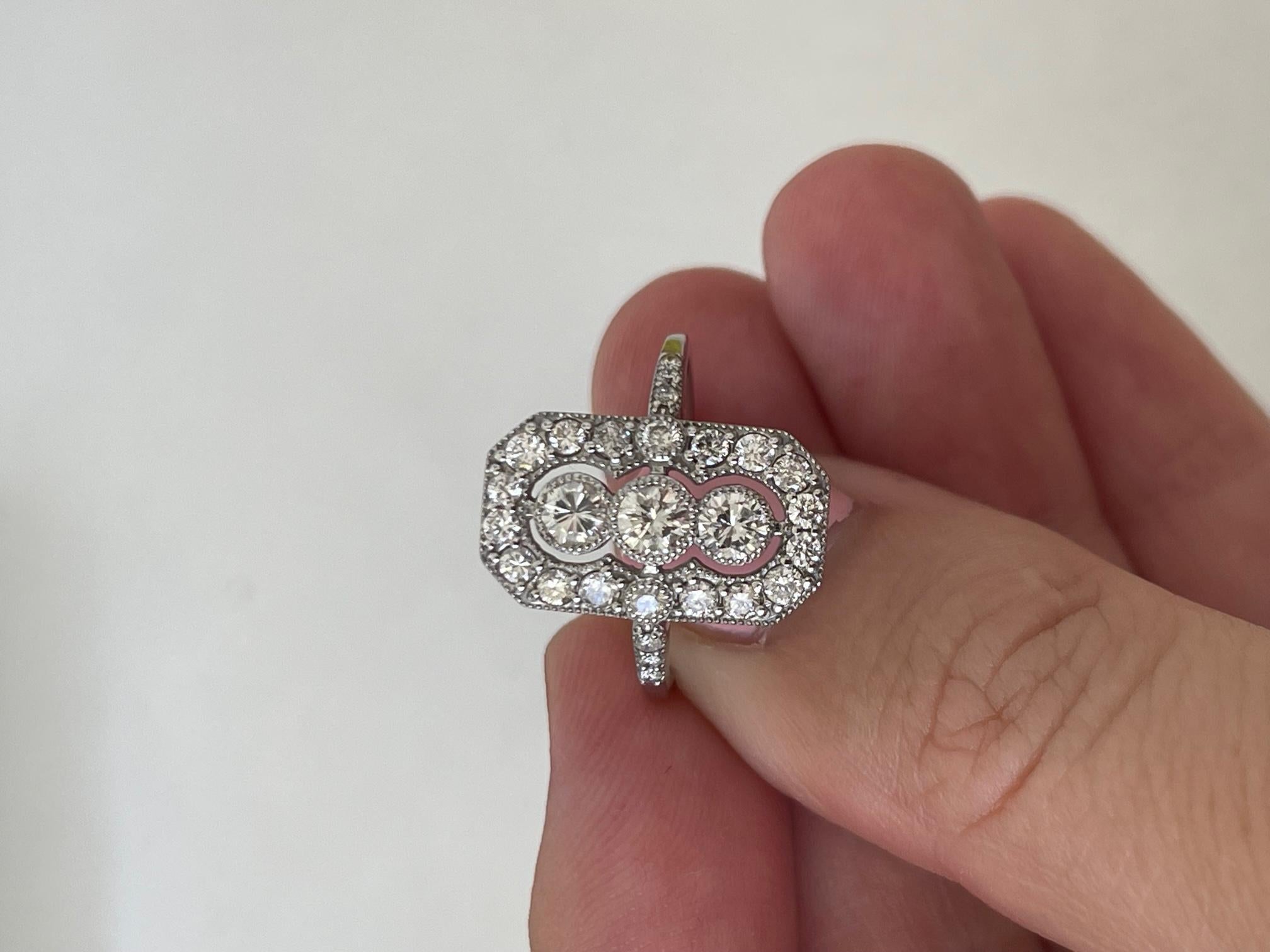Women's 3 Stone Diamond Art Deco Style Ring For Sale
