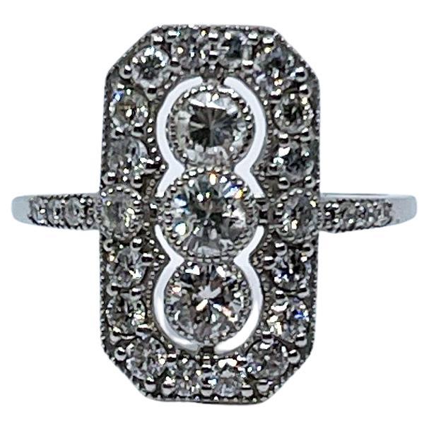 3 Stone Diamond Art Deco Style Ring For Sale