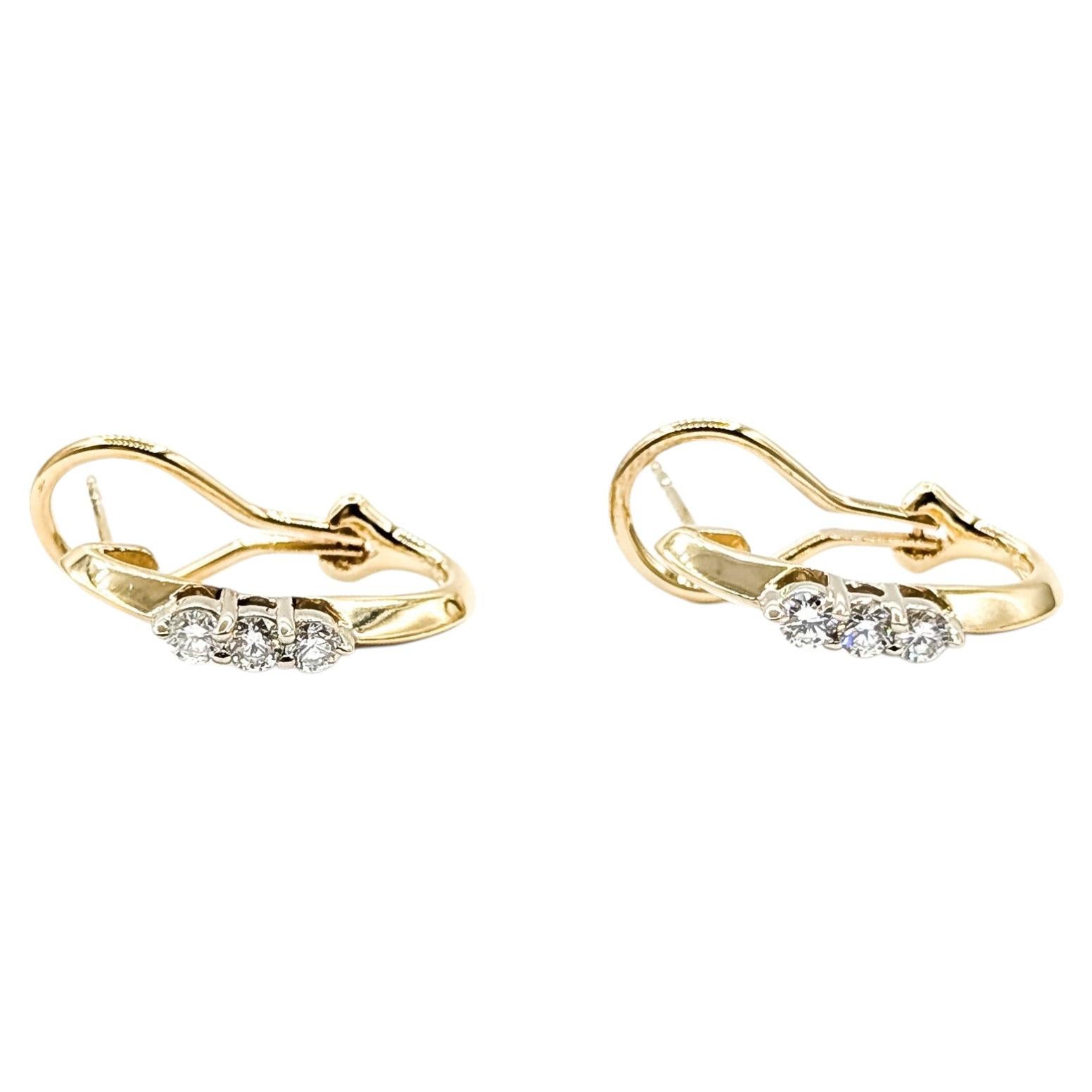 3-Stone Diamond Earrings in 14k Yellow Gold