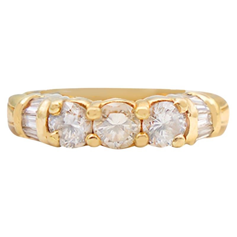 3 Stone Diamond Engagement Band Ring 1.50 Carat 14 Karat Yellow Gold For Sale
