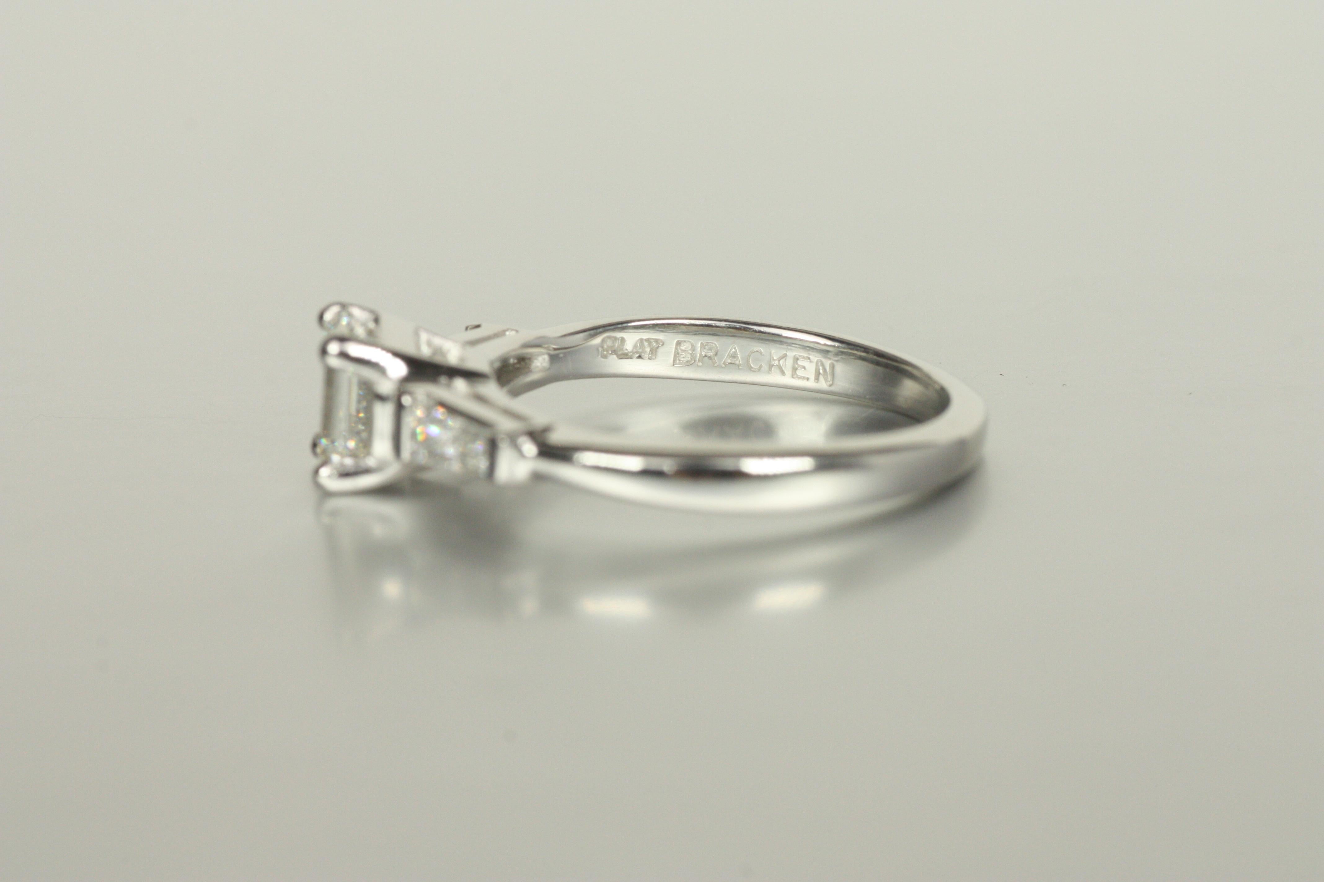 3-Stone Diamond Engagement Ring – 0.84ct Emerald Cut & Baguettes Platinum For Sale 3