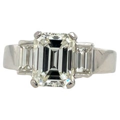 3 Stone Diamond Engagement Ring Gia 2.45ct J/VVS2 Emerald Cut