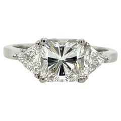 3 Stone Diamond Engagement Ring Set With 1.71ct Princess Cut Diamond