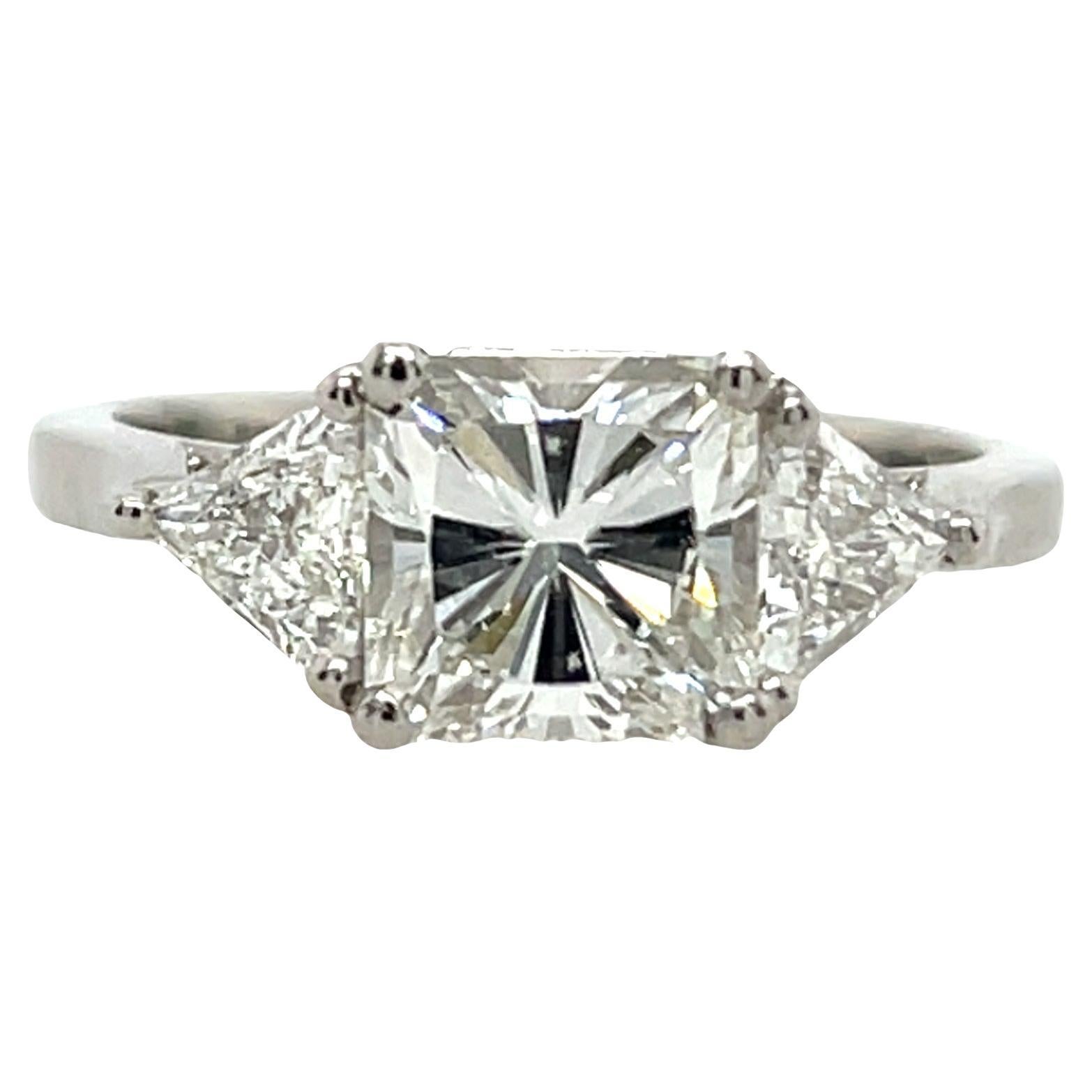 3 Stone Diamond Engagement Ring Set With 1.71ct Princess Cut Diamond For Sale