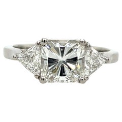3 Stone Diamond Engagement Ring Set With 1.71ct Princess Cut Diamond