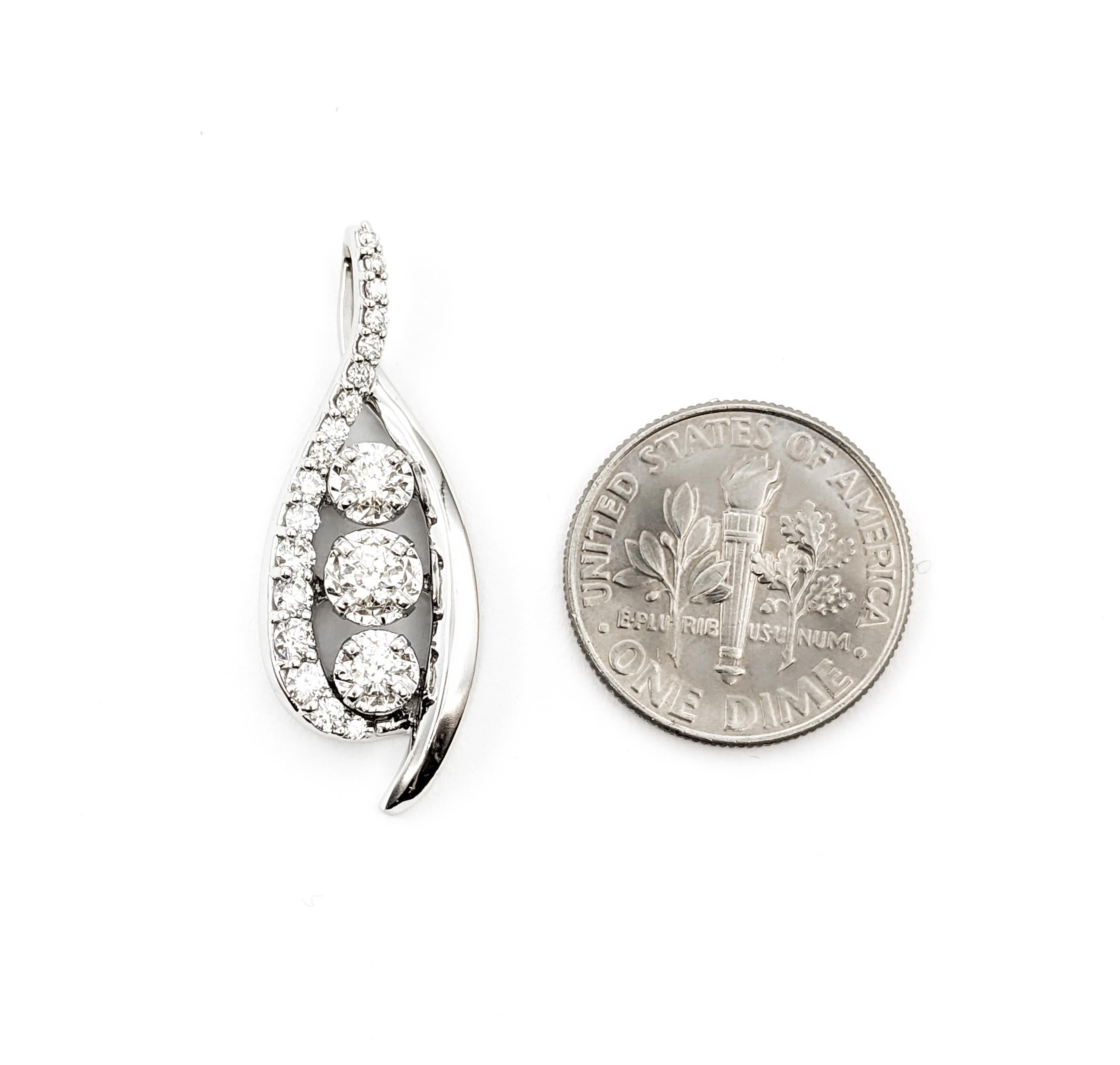 3-Stone Diamond Halo design Pendant In White Gold

This exquisite Diamond Fashion Pendant, beautifully crafted in 14kt White Gold, showcases a 3-Stone Diamond Halo design, featuring a total diamond weight of .50ctw. These diamonds are of SI clarity
