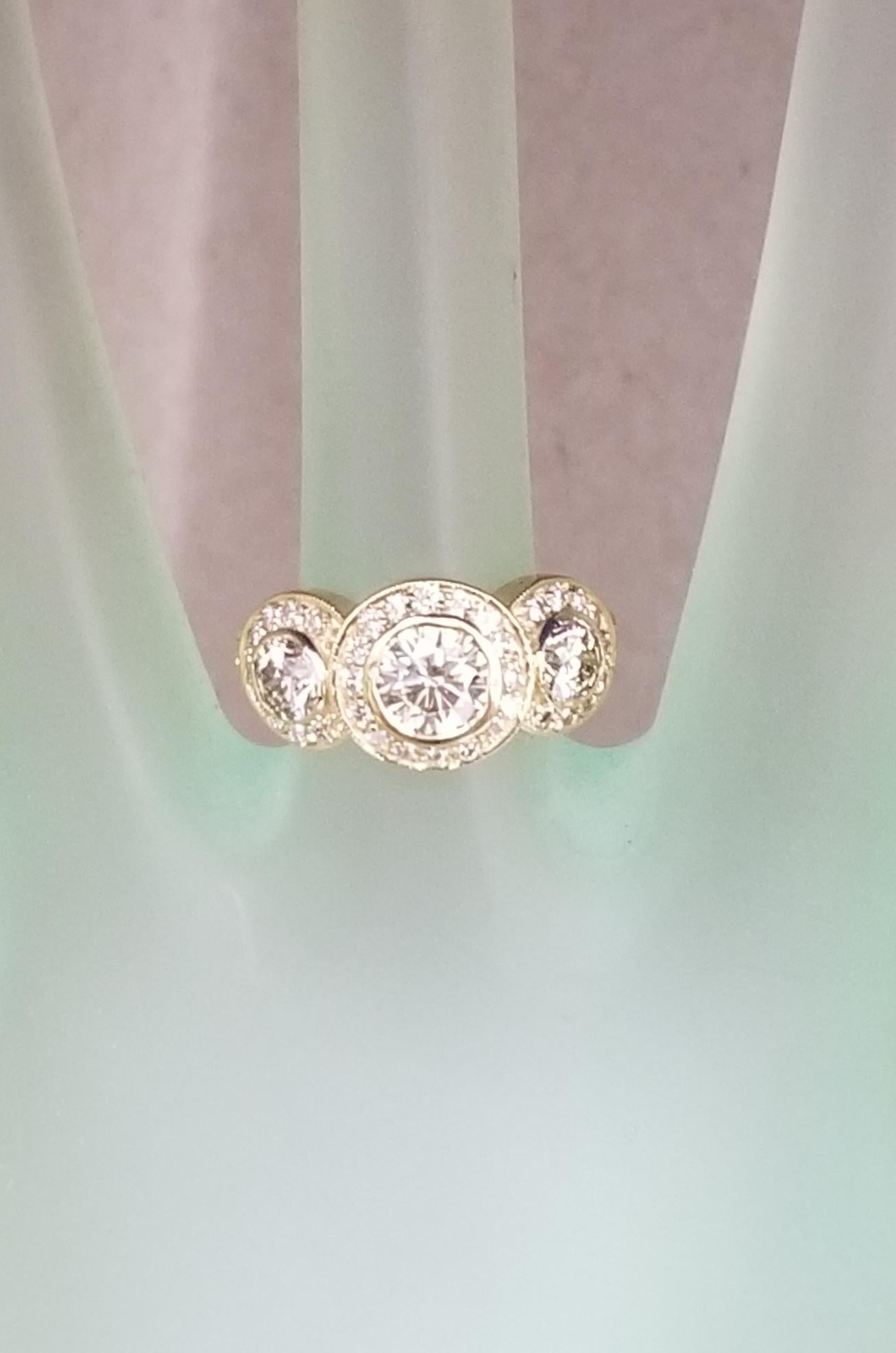 3-Stone Diamond Halo Ring 2.11cts. total weight For Sale 1
