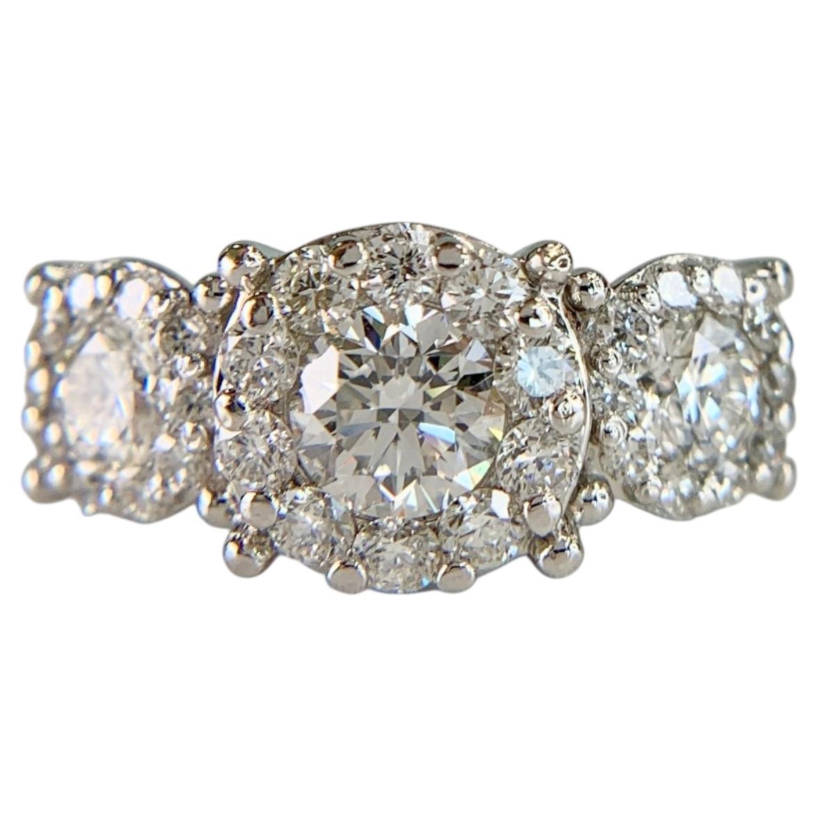 3 Stone Diamond Halo Ring Platinum