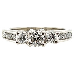 Anello con 3 pietre e diamanti da 0,85 ct. Set di anelli nuziali tondi e brillanti 14K Nuovo di zecca