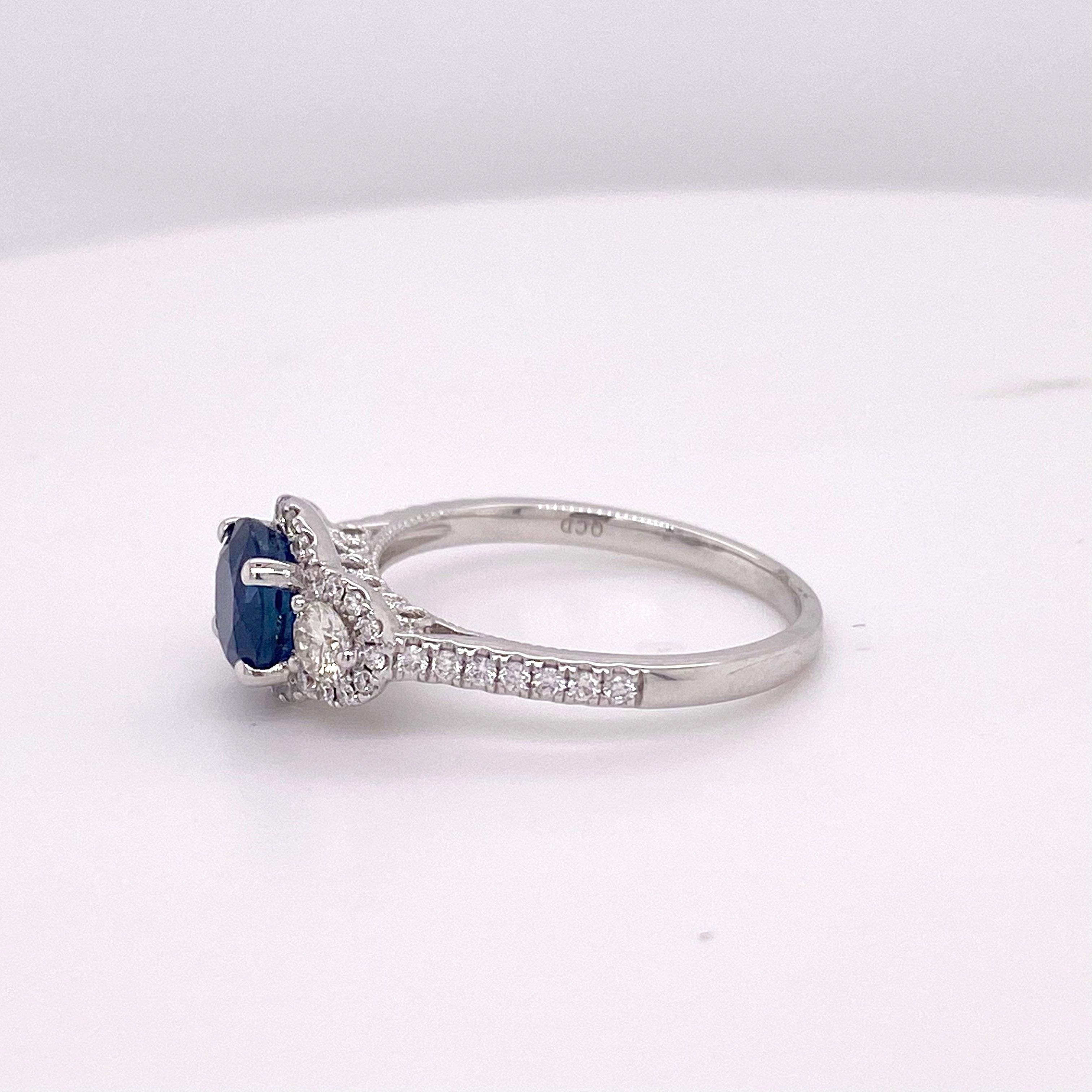 For Sale:  3 Stone, Diamond Ring, Sapphire and Diamond Halo Ring 1.95 Carat 3