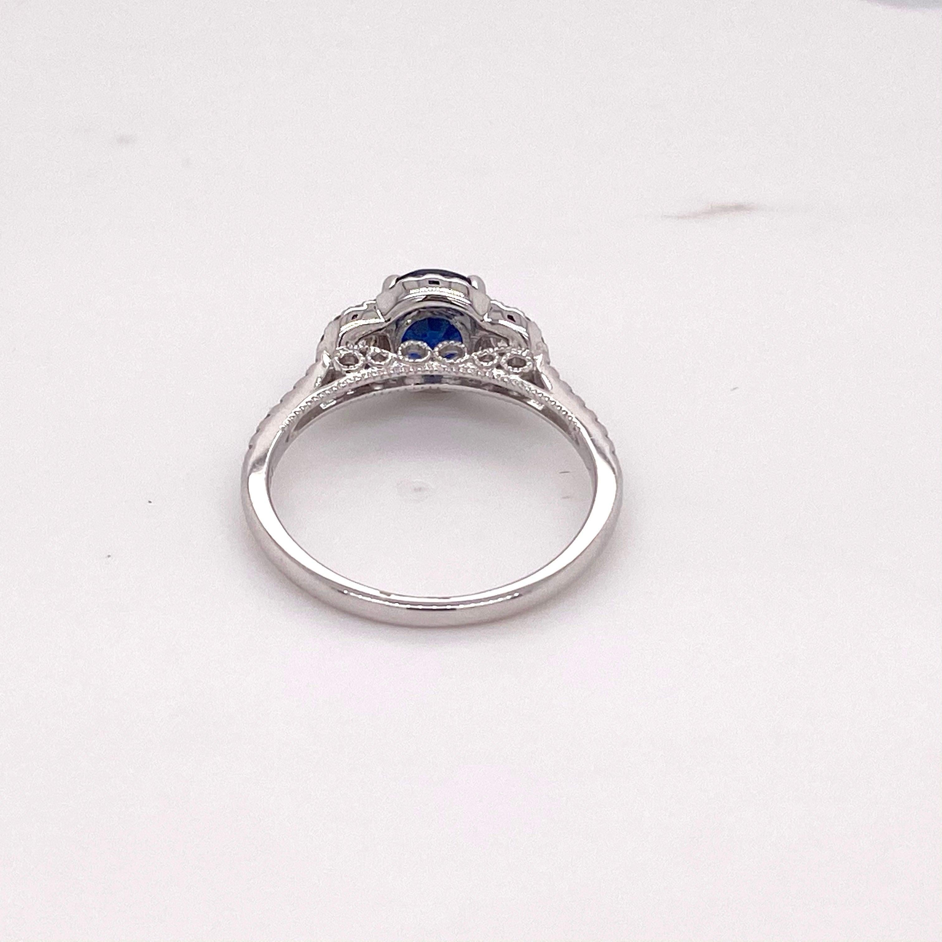 For Sale:  3 Stone, Diamond Ring, Sapphire and Diamond Halo Ring 1.95 Carat 4