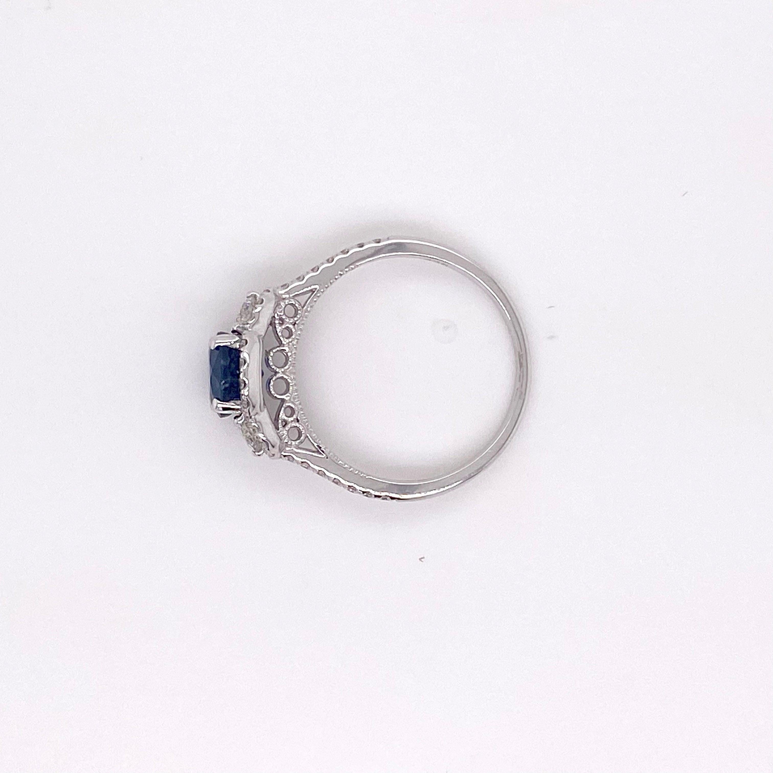 For Sale:  3 Stone, Diamond Ring, Sapphire and Diamond Halo Ring 1.95 Carat 5