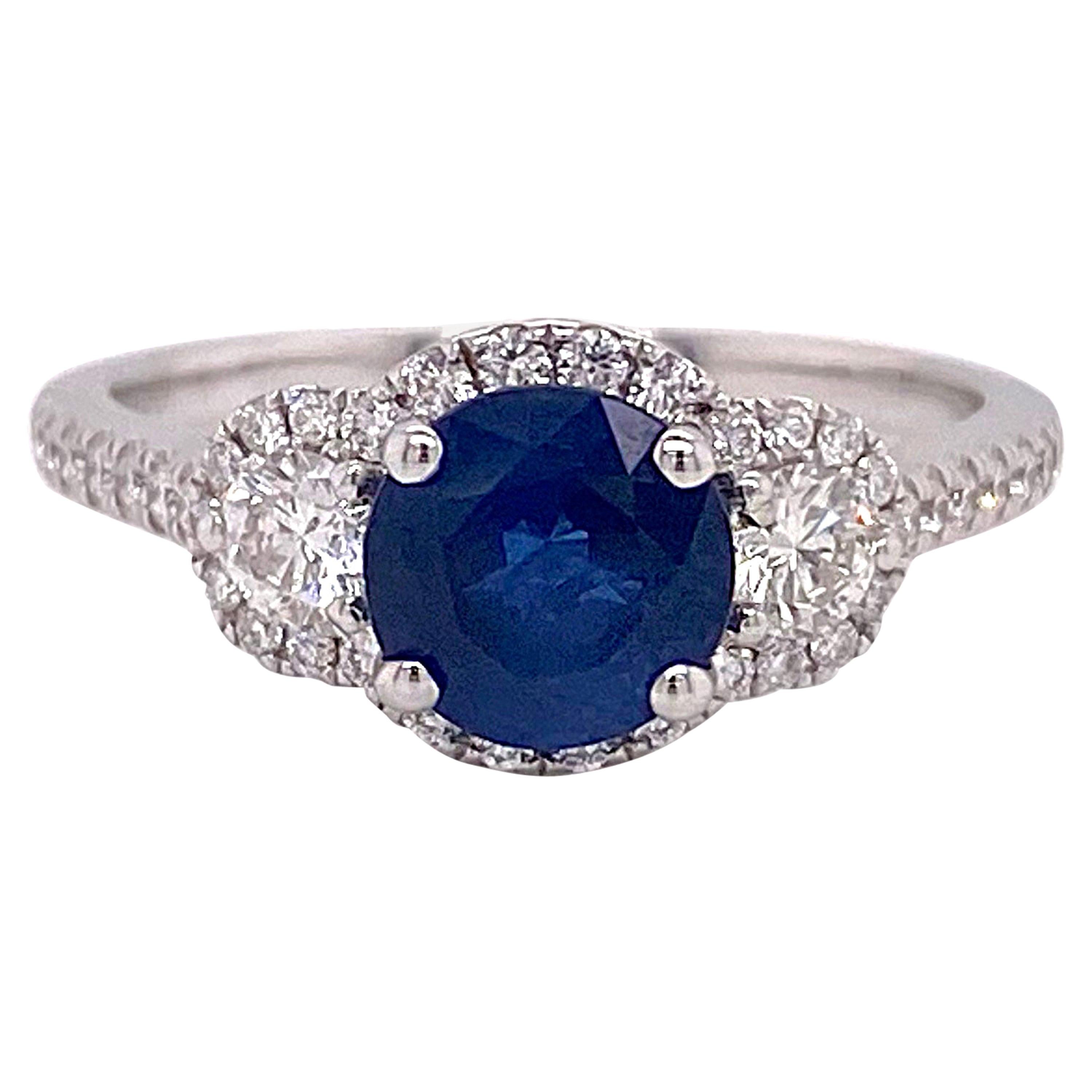 For Sale:  3 Stone, Diamond Ring, Sapphire and Diamond Halo Ring 1.95 Carat