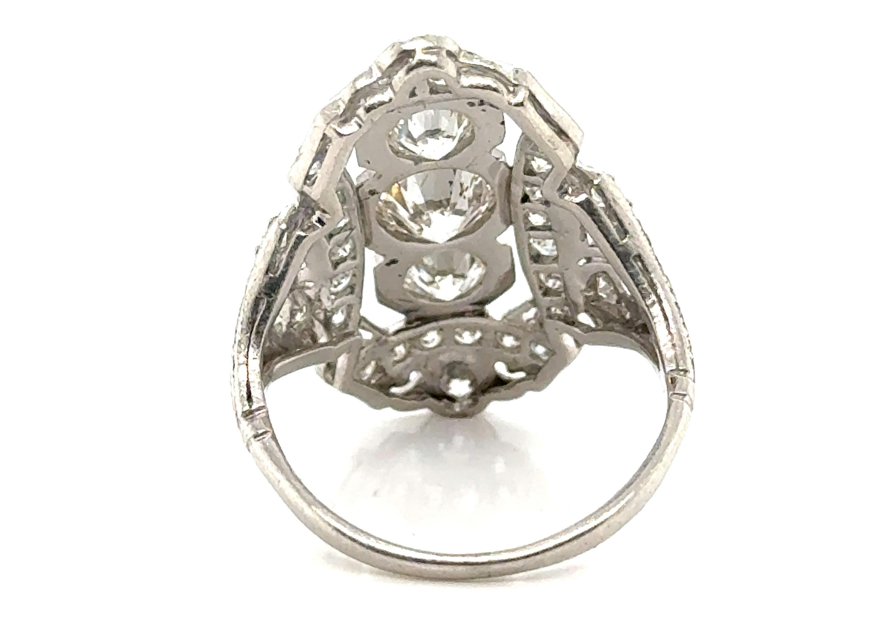 3 Stone Diamond Ring with Antique Single Cuts Genuine 1930's Art Deco Platinum In Excellent Condition For Sale In Dearborn, MI