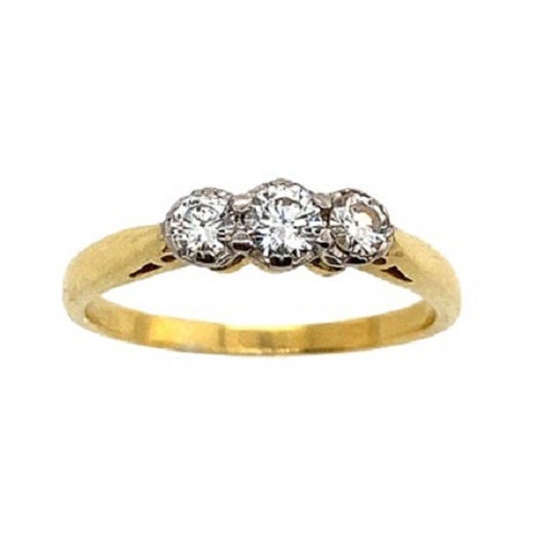 Anillo de diamantes de 3 piedras con diamante de 0,33 ct en oro amarillo y blanco de 18 ct