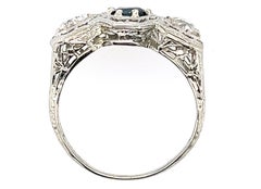 3 Stone Diamond Sapphire Ring 1.45ct Original 1920's Belais Brothers Antique