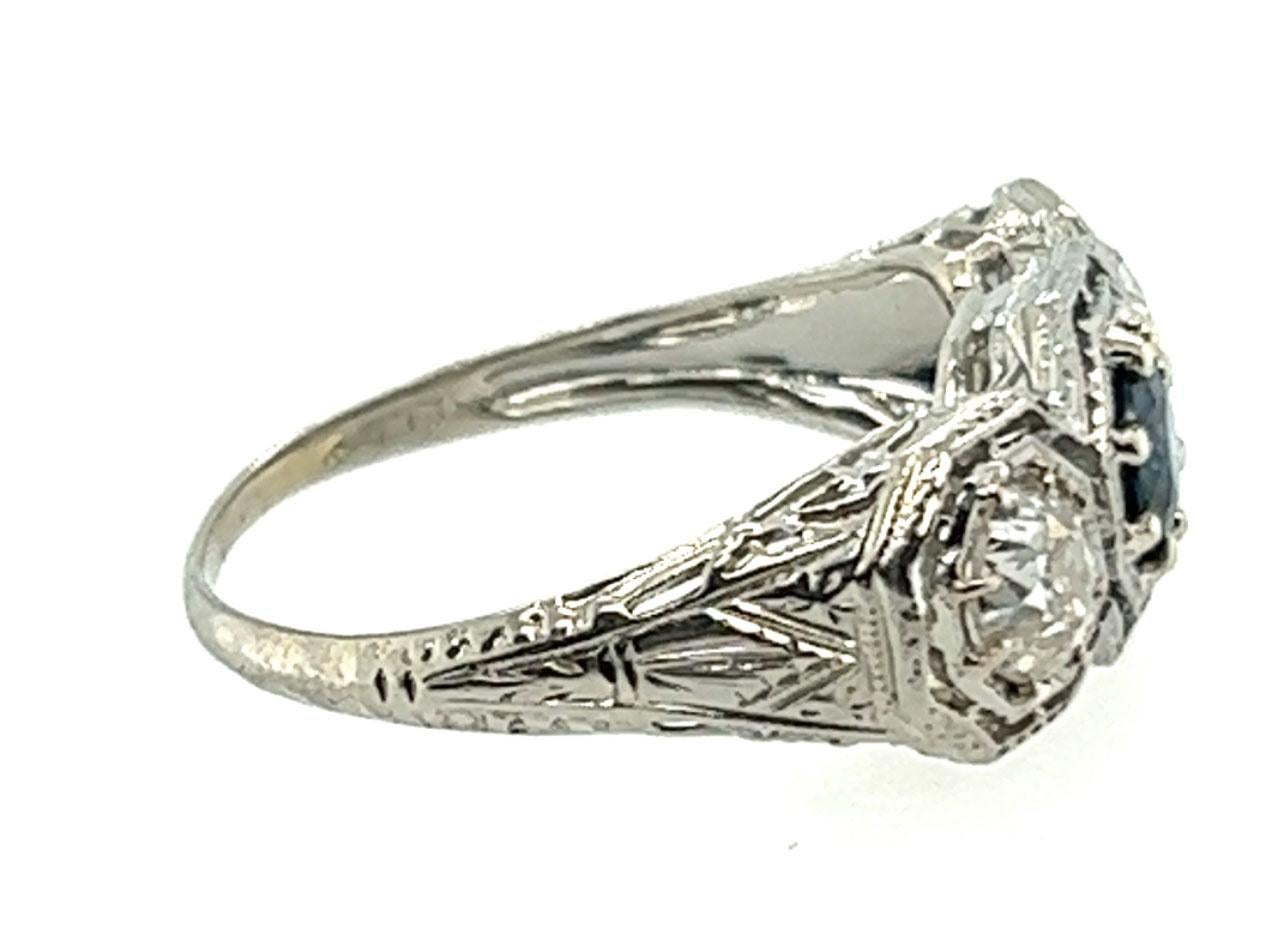 Art Deco 3 Stone Diamond Sapphire Ring 1.45ct Original 1920's Belais Brothers Antique