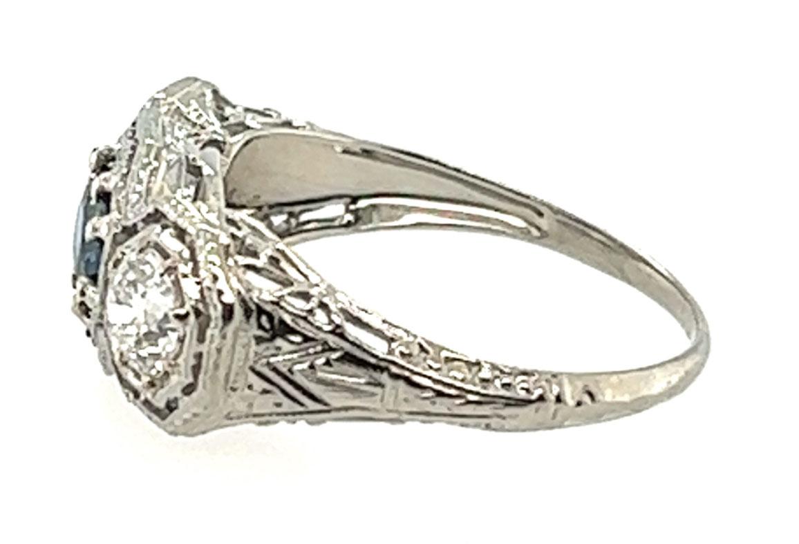 Old European Cut 3 Stone Diamond Sapphire Ring 1.45ct Original 1920's Belais Brothers Antique