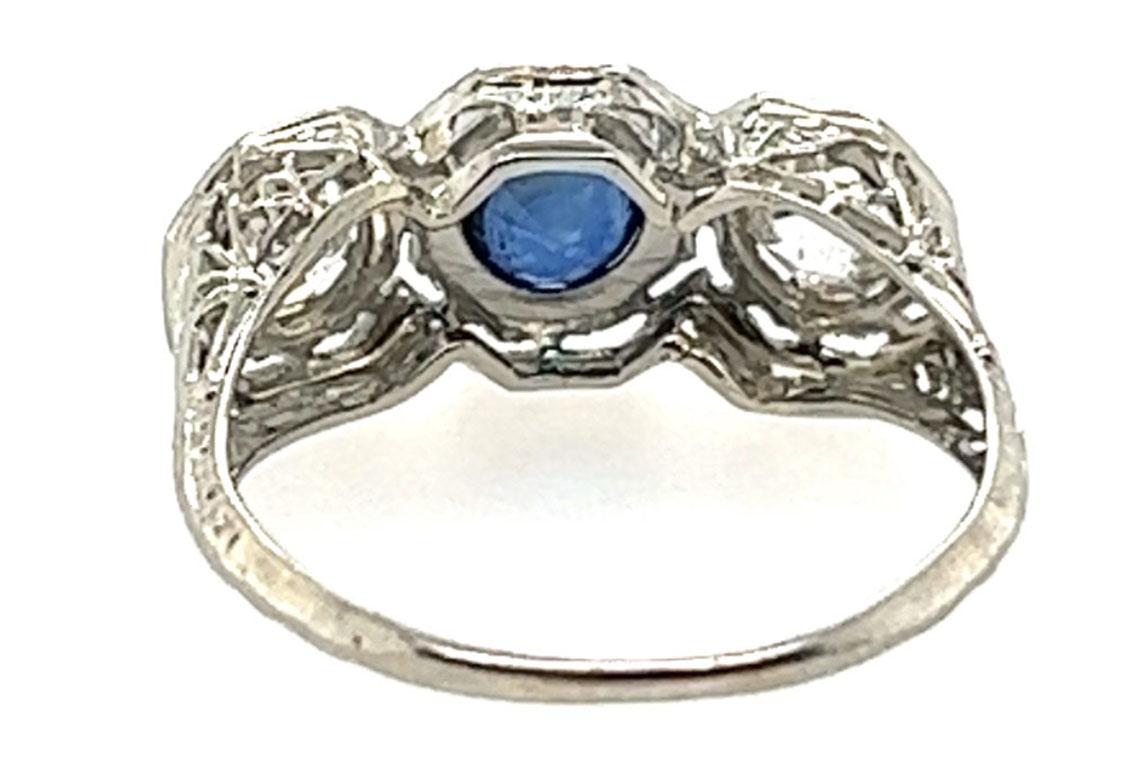 Women's 3 Stone Diamond Sapphire Ring 1.45ct Original 1920's Belais Brothers Antique