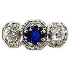 3 Stein Diamant-Saphir-Ring 1,45ct Original 1920er Belais Brothers Antik