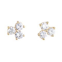 3-Stone Diamond Stud Earrings Estate 18 Karat Yellow Gold Vintage Fine Jewelry