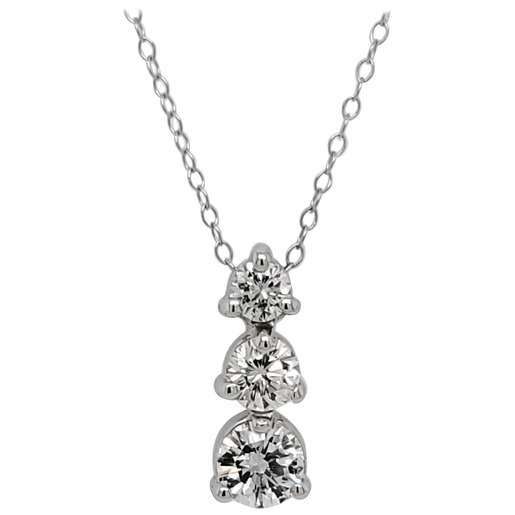3-Stone Drop Pendant Style Diamond Necklace For Sale