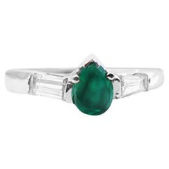 3-Stone Emerald and Baguette Diamond Ring, .60 Carat 14 Karat