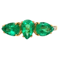 3-Stone Emerald and Diamond Gold Ring