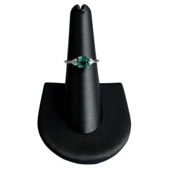 Anello con 3 pietre di smeraldo e diamanti in oro bianco 14 carati - Smeraldo da 0,5 carati, misura 6, nuovo