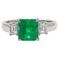 3 Stone Emerald and Diamond Trinity Platinum Engagement Ring