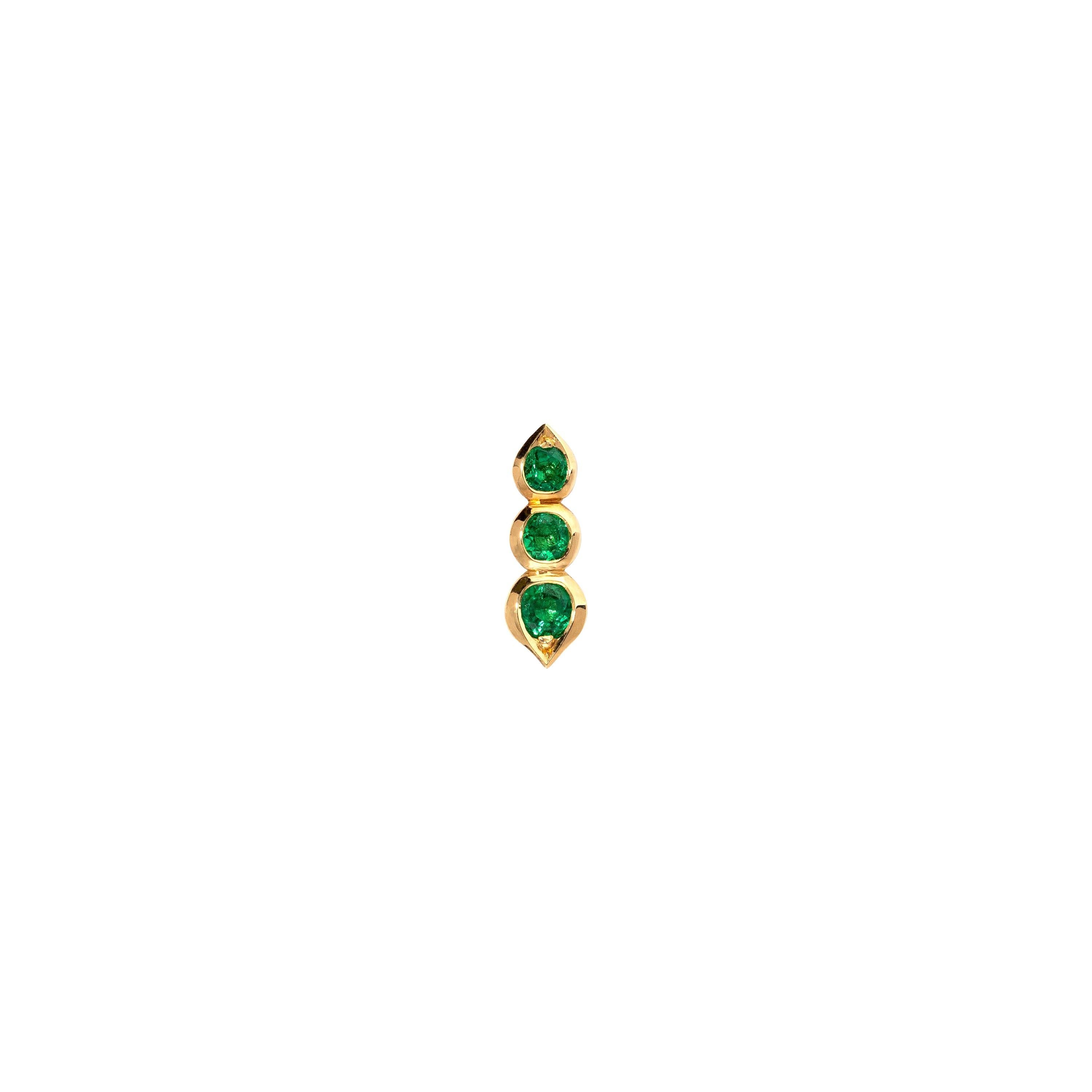 3 Stone Emerald Crawler Single Earring in 18 Karat Yellow Gold For Sale